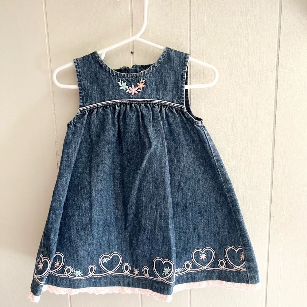 Gymboree Denim Dress with Pink and White Embroidery